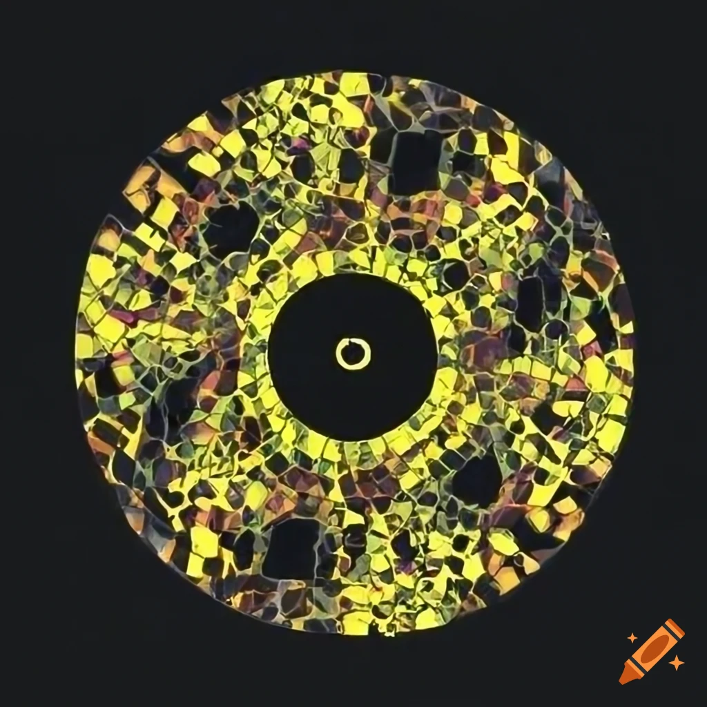 Detailed pixilated mosaic art in black and yellow acid house theme