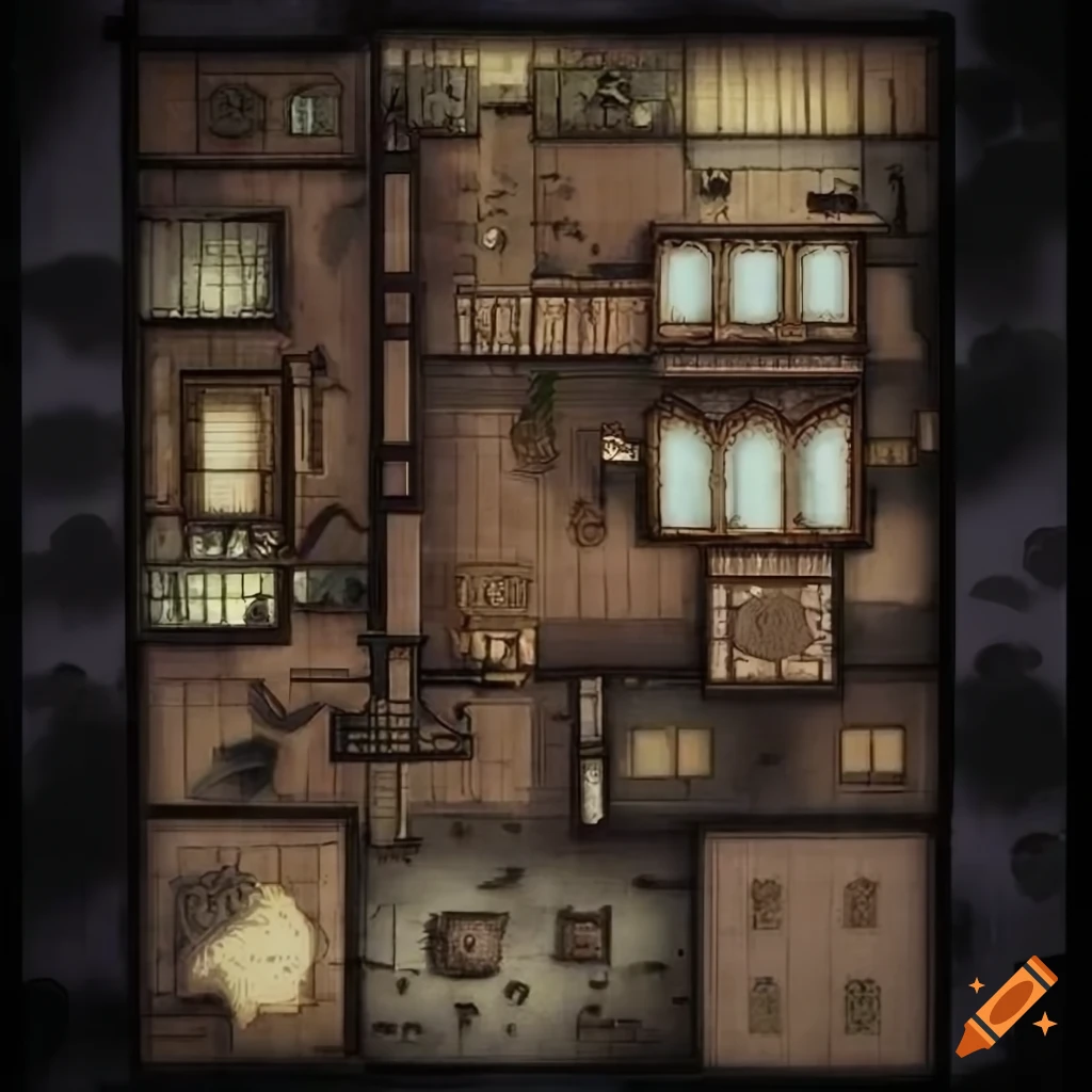 Neo-victorian era mansion RPG map
