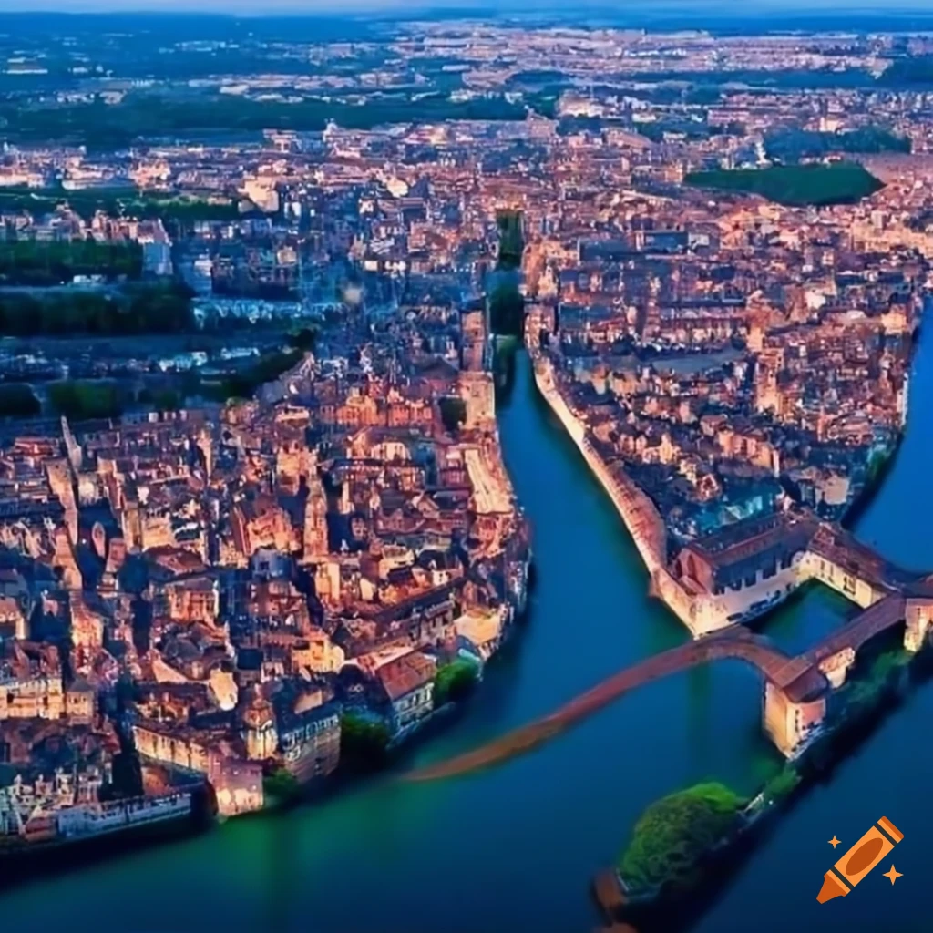 Aerial view of Bordeaux in digital art style
