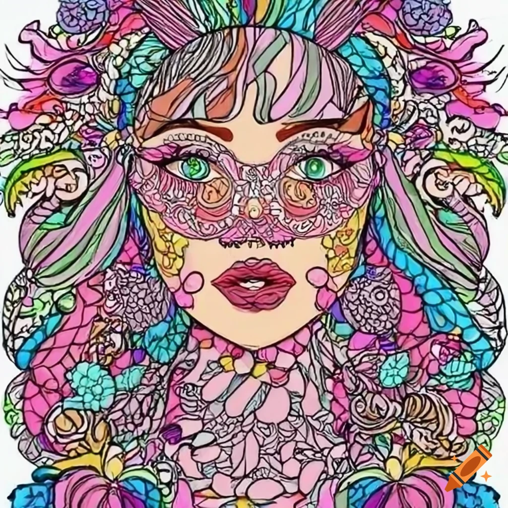Colorful doodle art of a beautiful girl