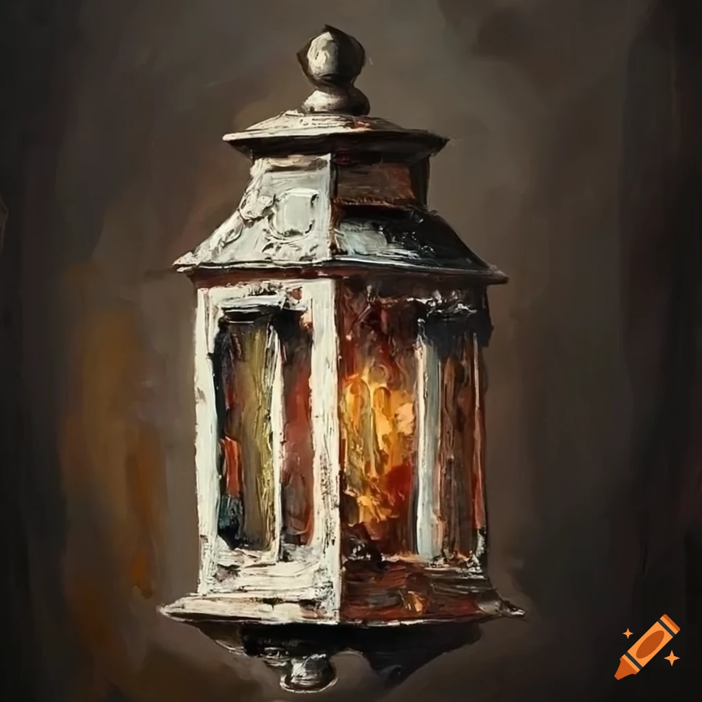 Textured palette knife painting of an antique lantern