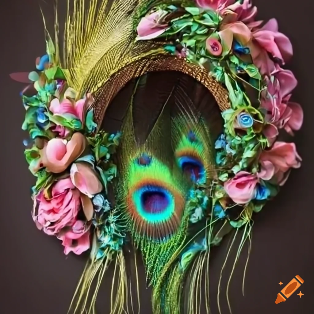 Peacock feather and flower wreath
