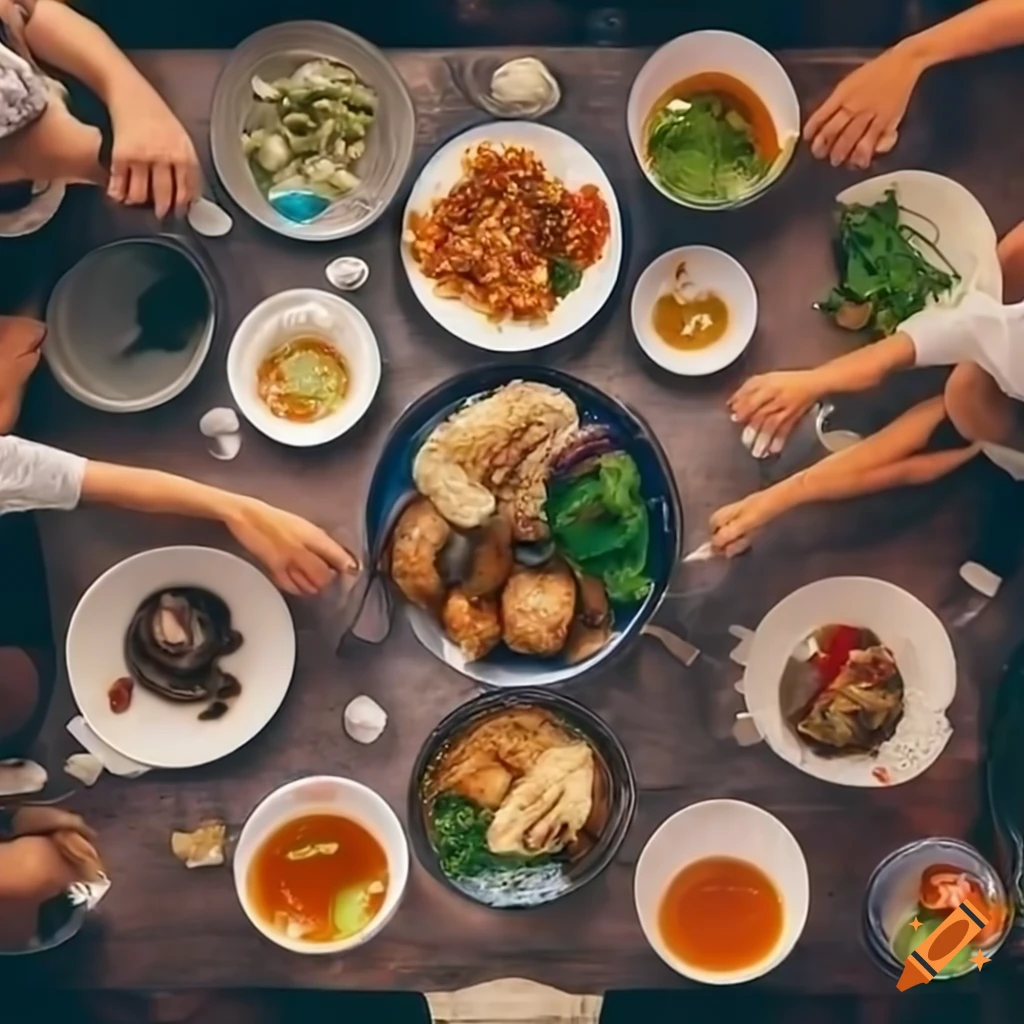 Friends enjoying an Asian meal together