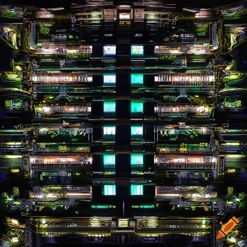 Symmetrical IT image with a server rack as the focal point