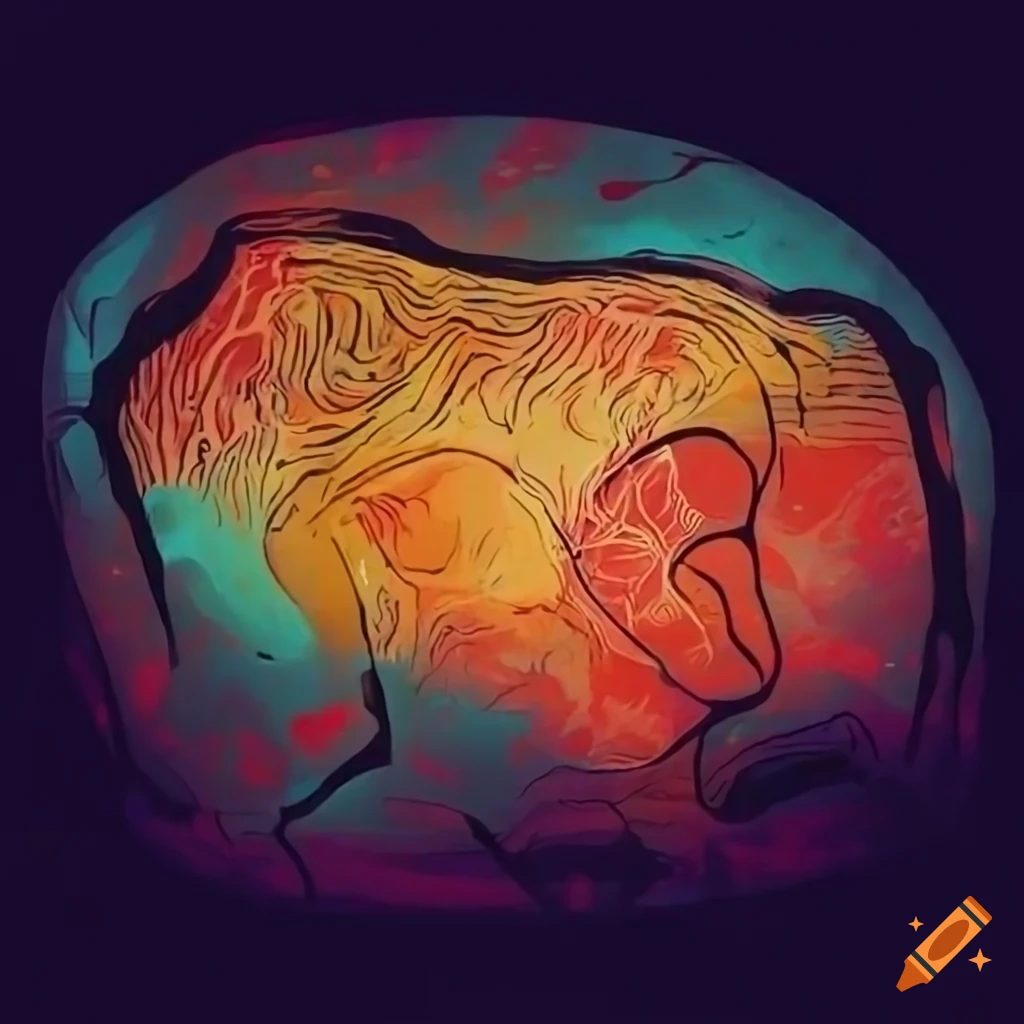 Drawing in Altamira cave art style of a desktop computer