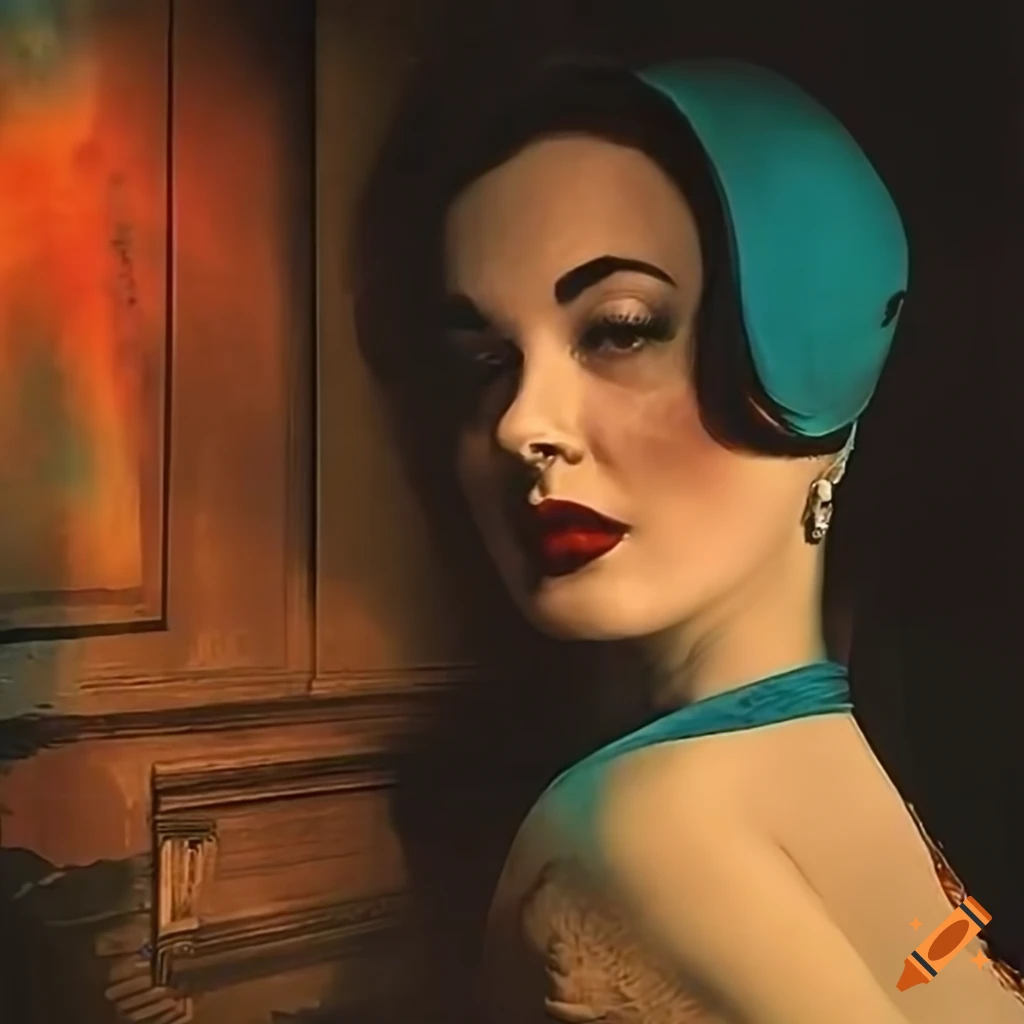 Vintage travel poster pinup - The Lady of the Cold with fine details
