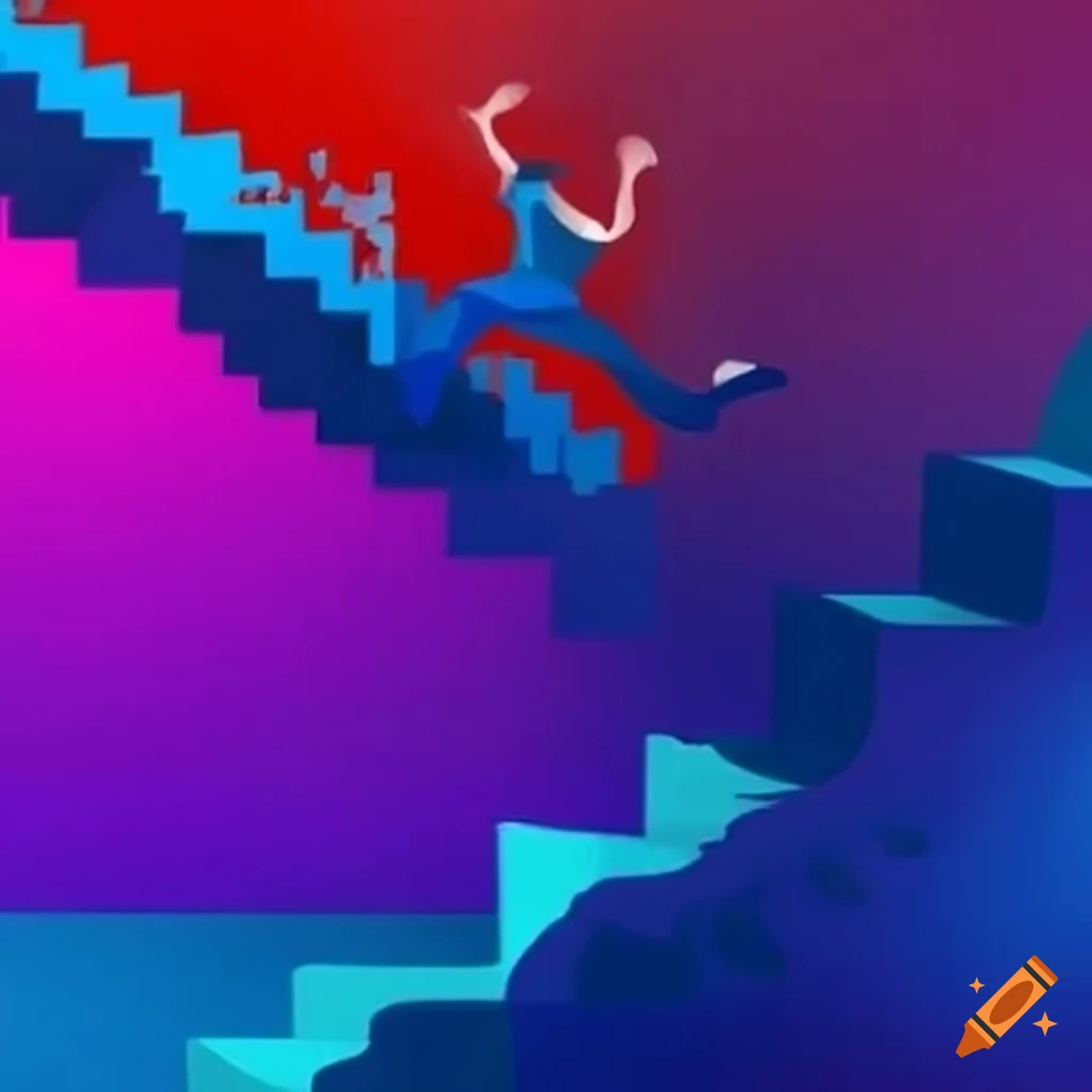 Abstract depiction of falling down stairs