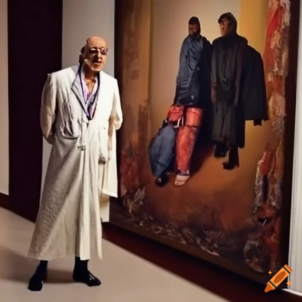 Dr. Prakti finding a photo of himself in shoes in the Lomaz gallery