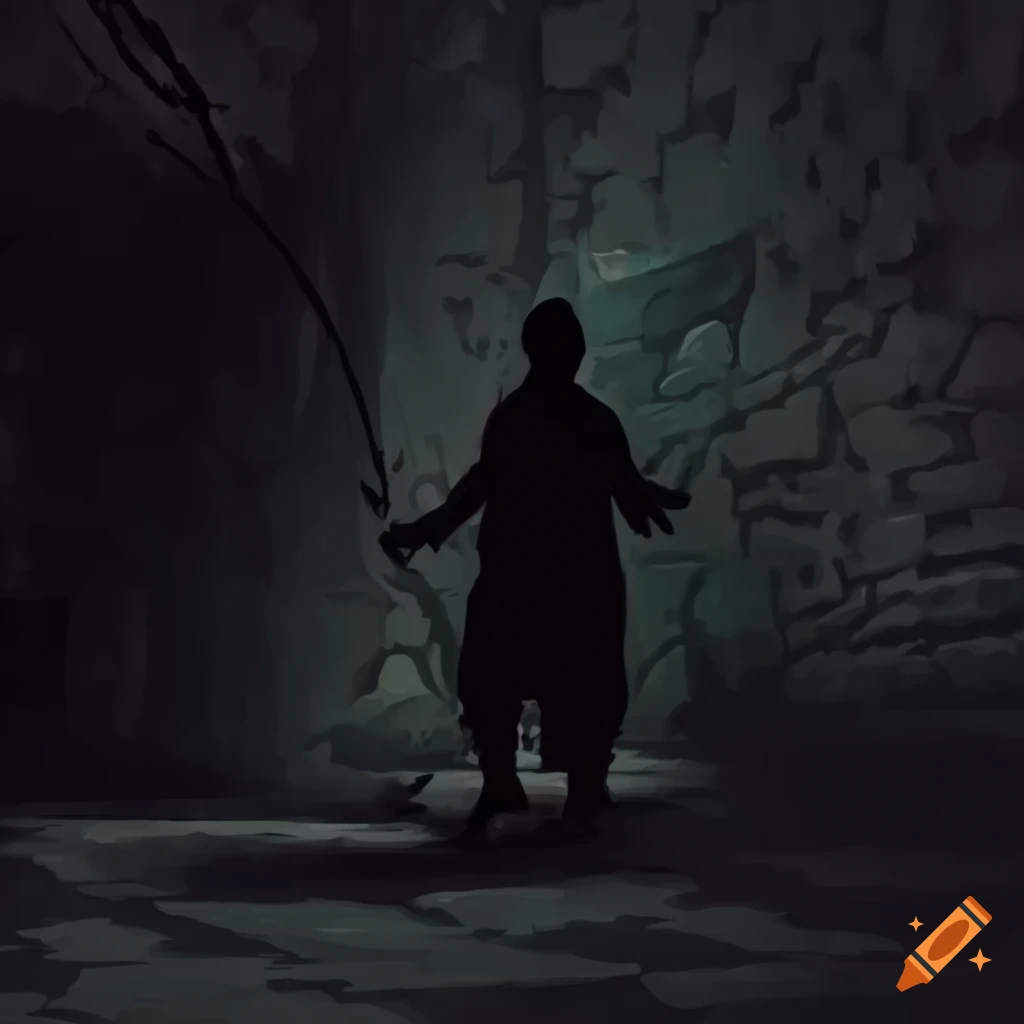 Silhouette of a person sneaking through a dungeon