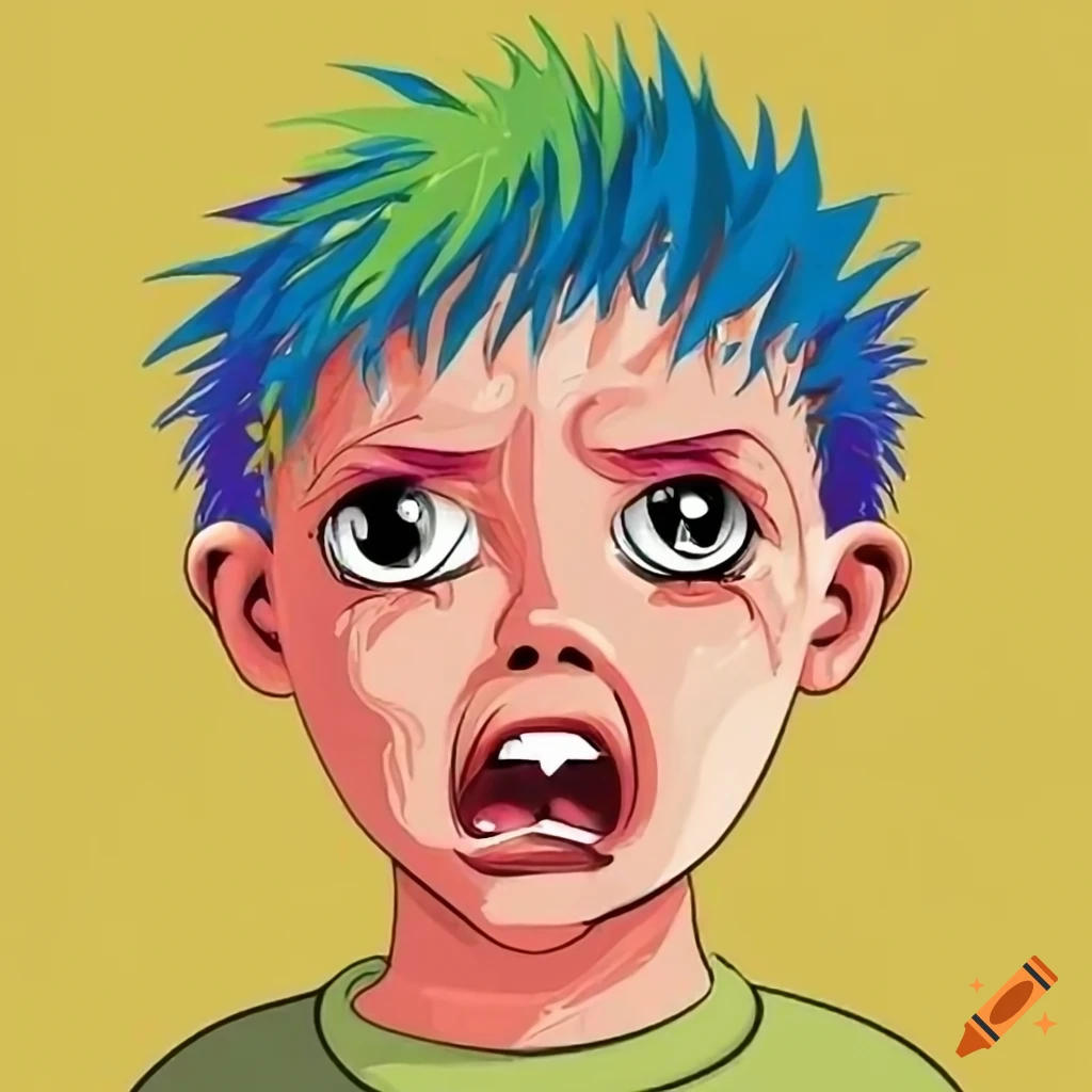Boy with spiky hair looking angry
