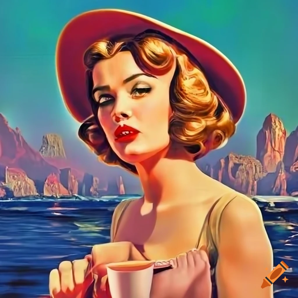 Vintage travel poster pinup with exquisite details and high definition features