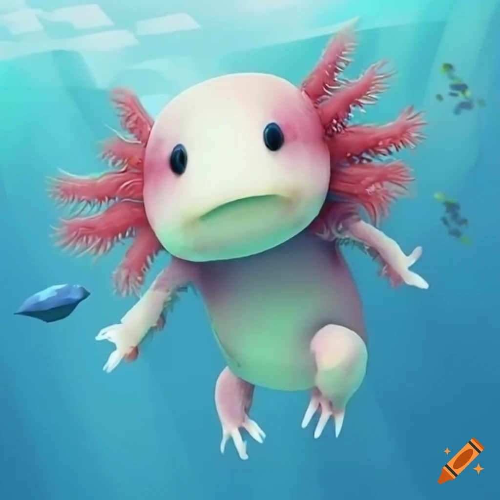 Minecraft inspired axolotl swimming