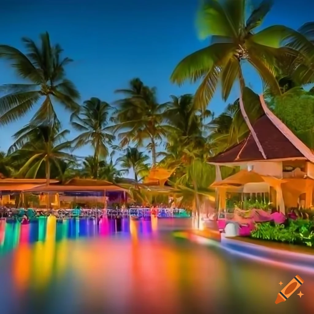 Tropical resort for family hotel with bright colors