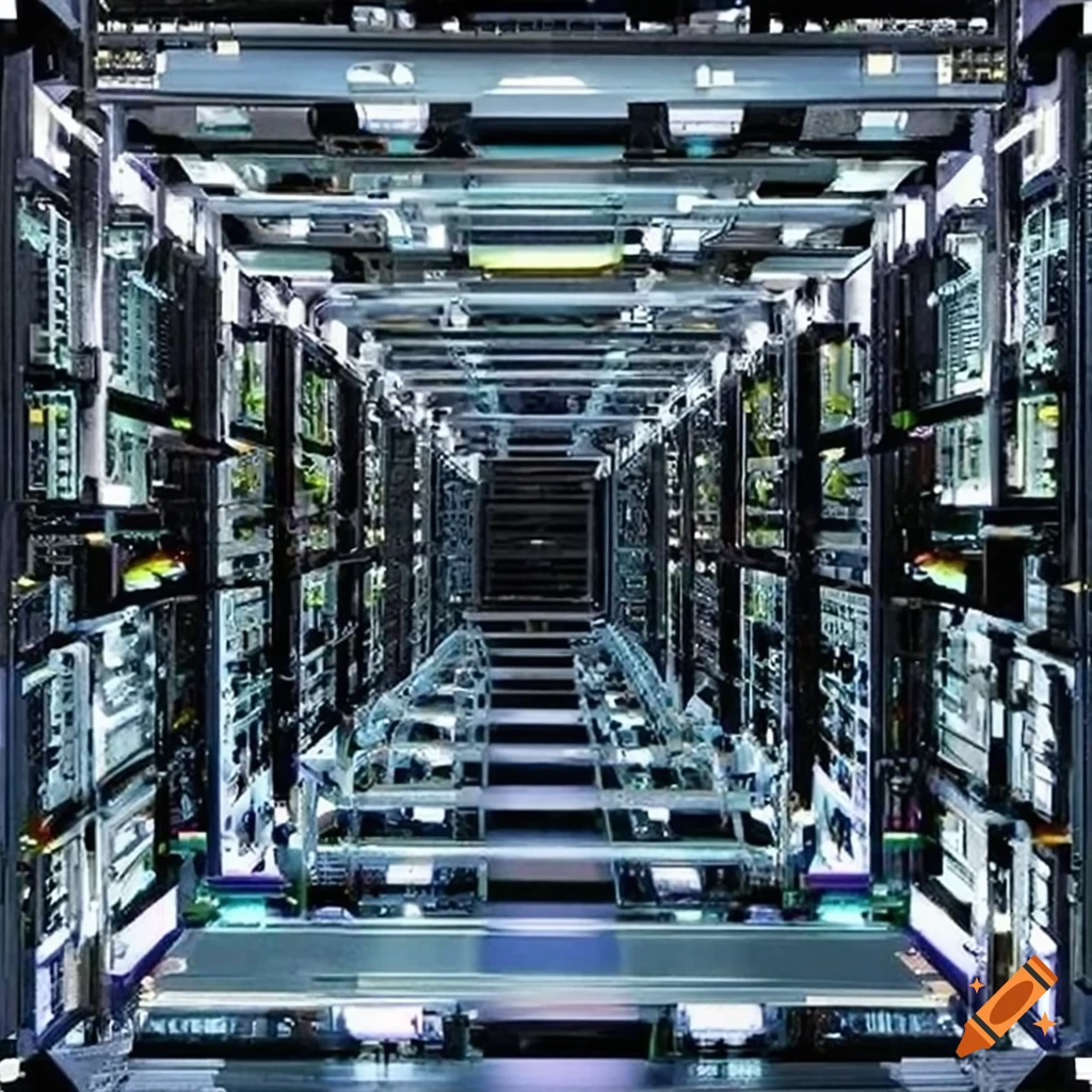 Symmetrical IT image featuring a meticulously arranged server rack