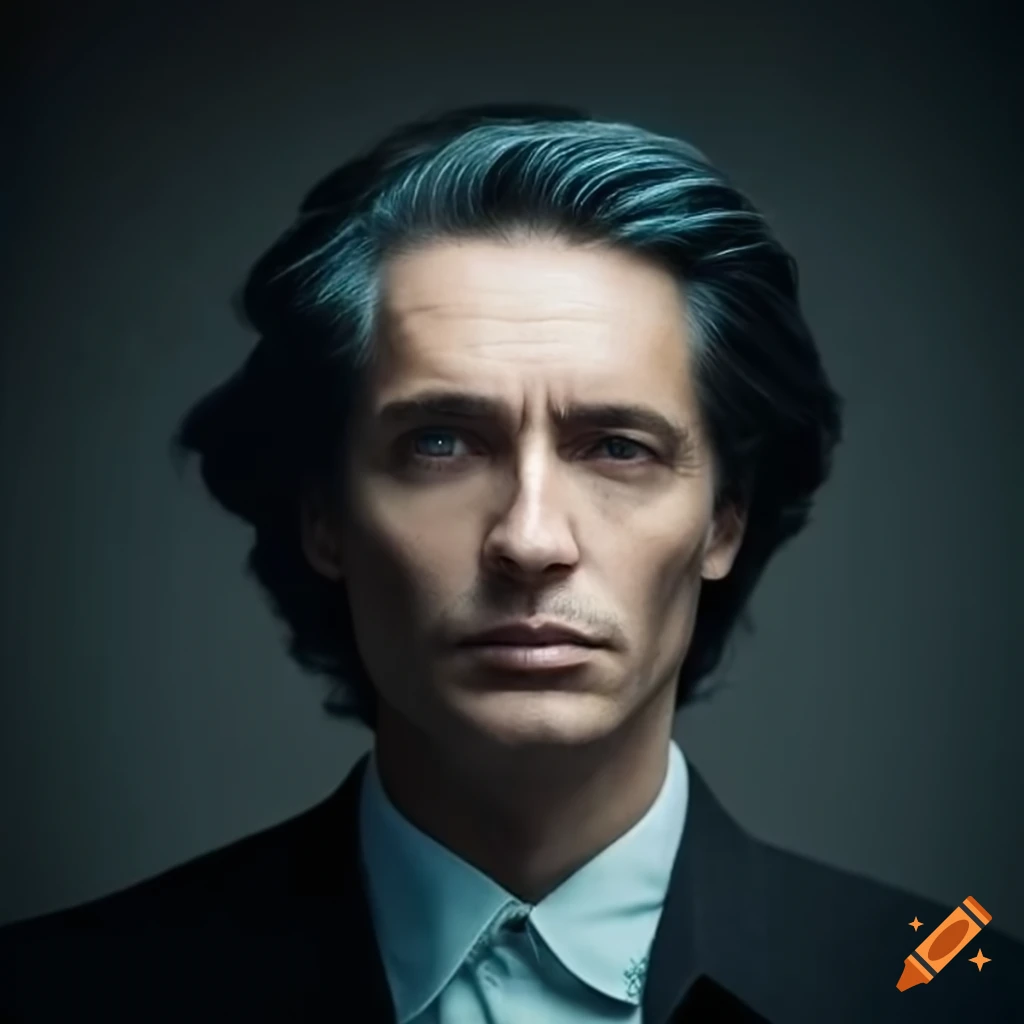 Elegant mature man with short wavy dark hair and a stern look on Craiyon