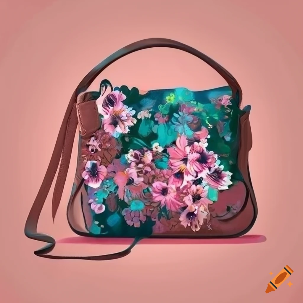 Women's shoulder bag with flower pattern and ep word design on Craiyon