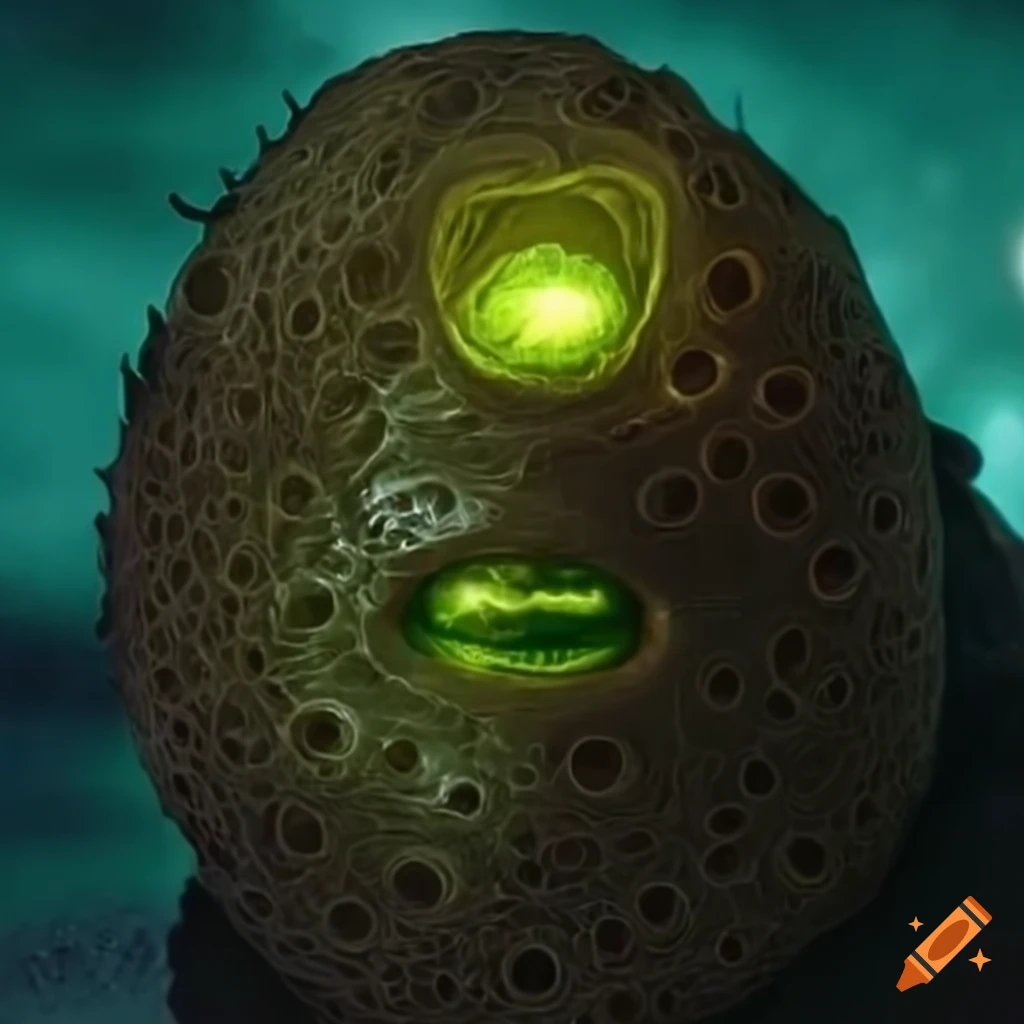 Giant viroid cocoon with child, Shia Labeuf, surrounded by cybernetic machines