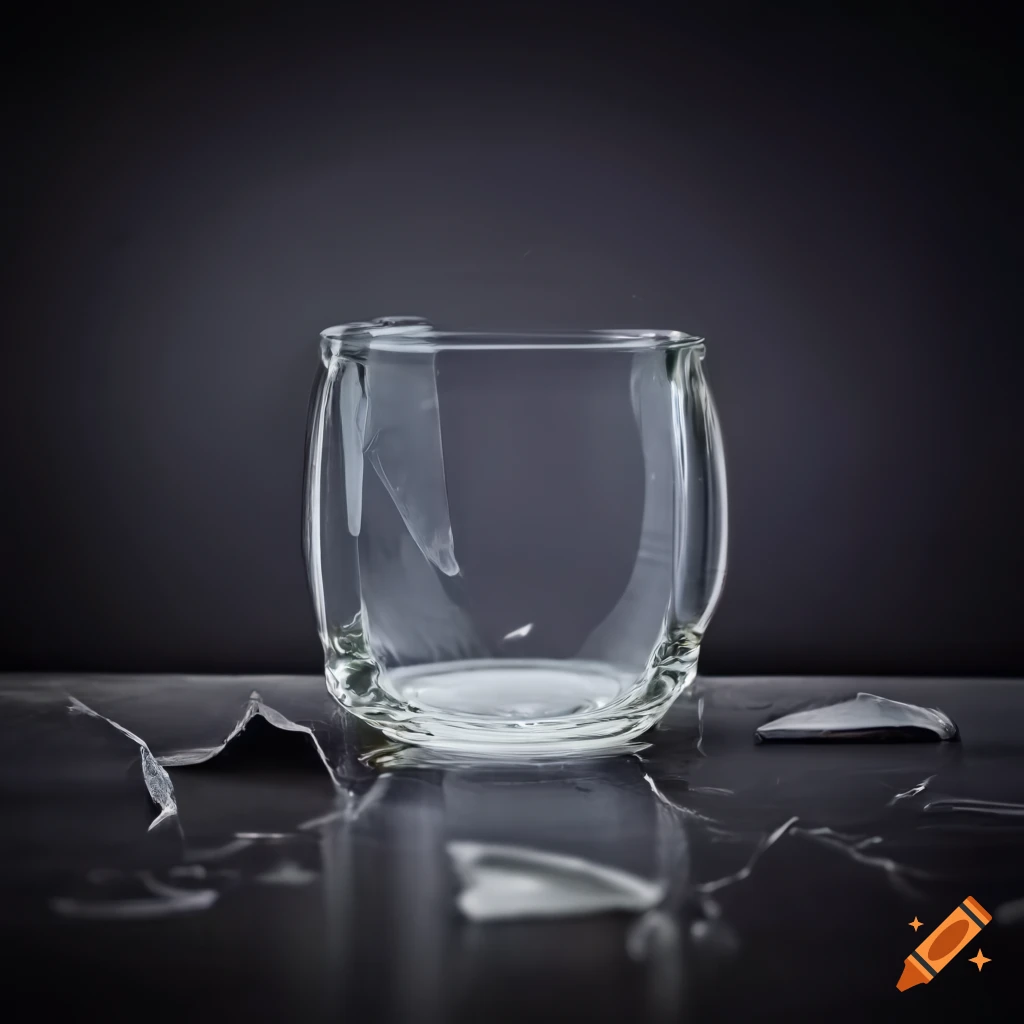 Broken empty glass cup on the floor