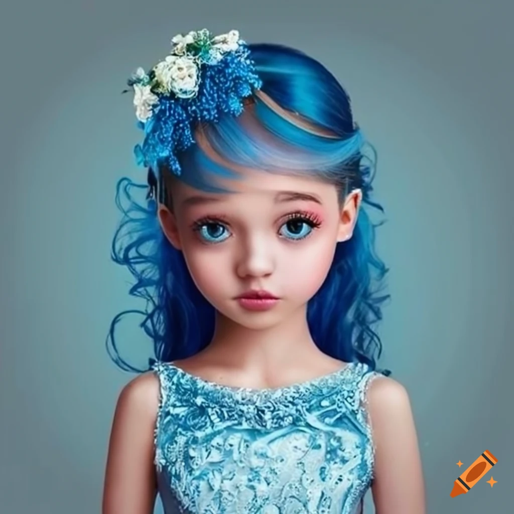 Girl in a blue wedding dress with a cute face on Craiyon