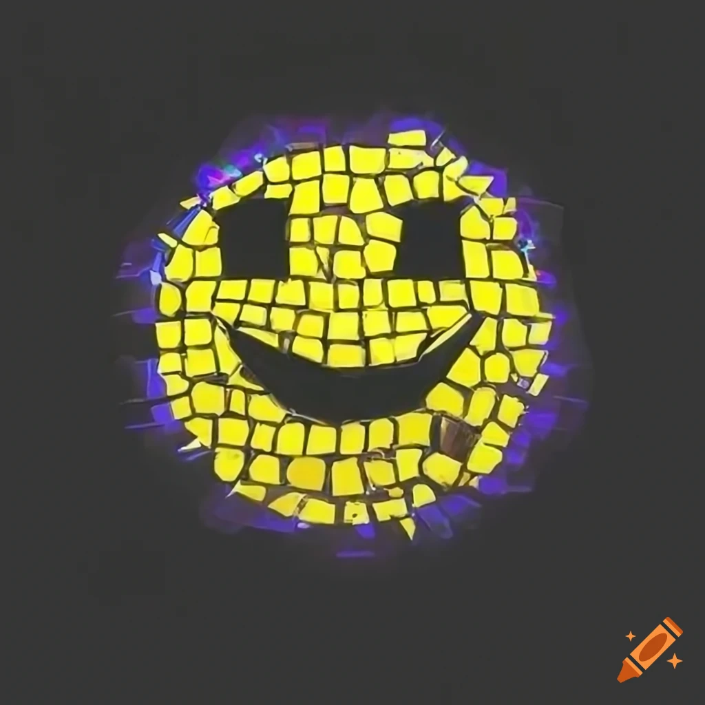 Acid house themed smiley 303 tantric mosaic art in a cube