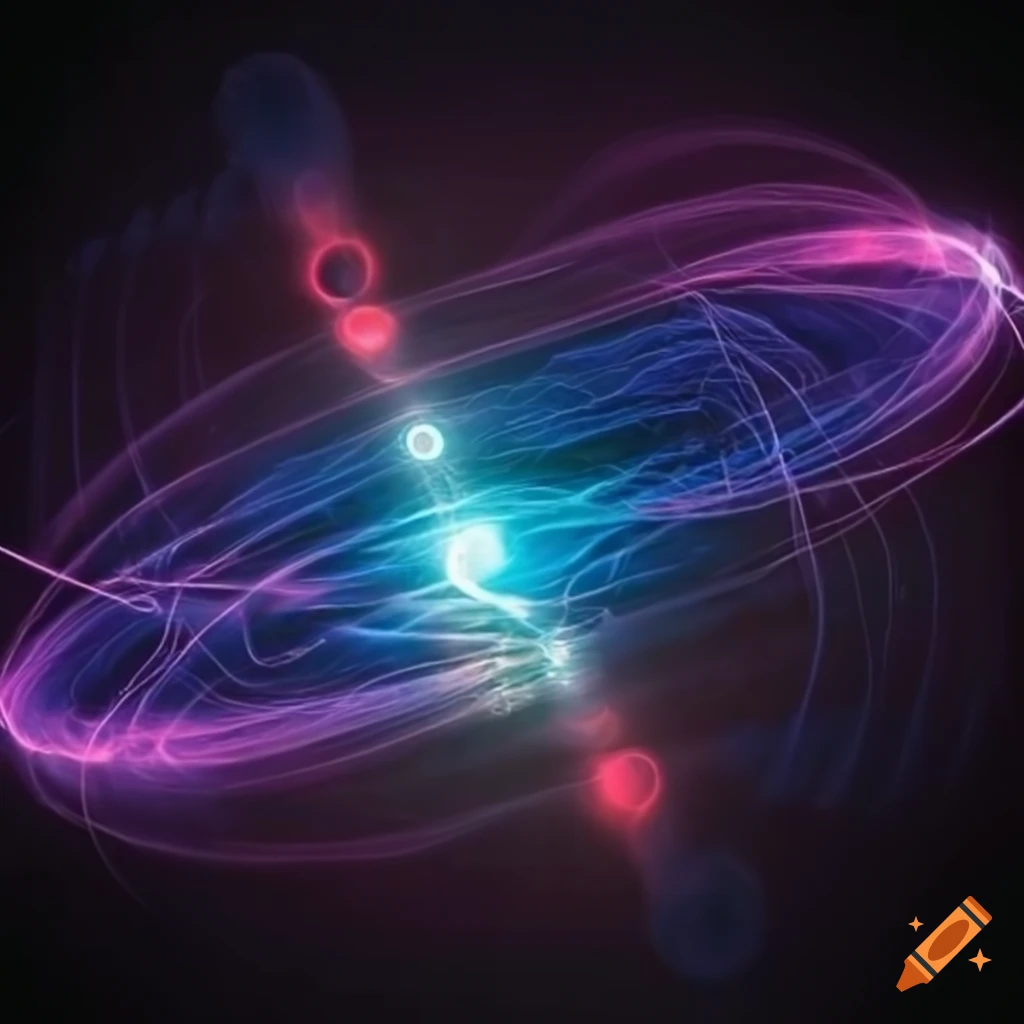 Electron orbiting proton with illuminated electric fields