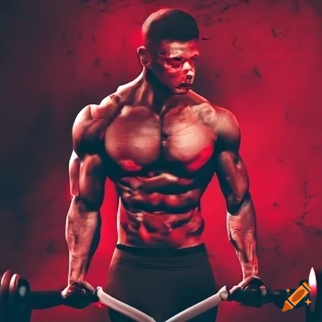 Promotional poster design for Manic Fitness gym with a red theme and creepy smile