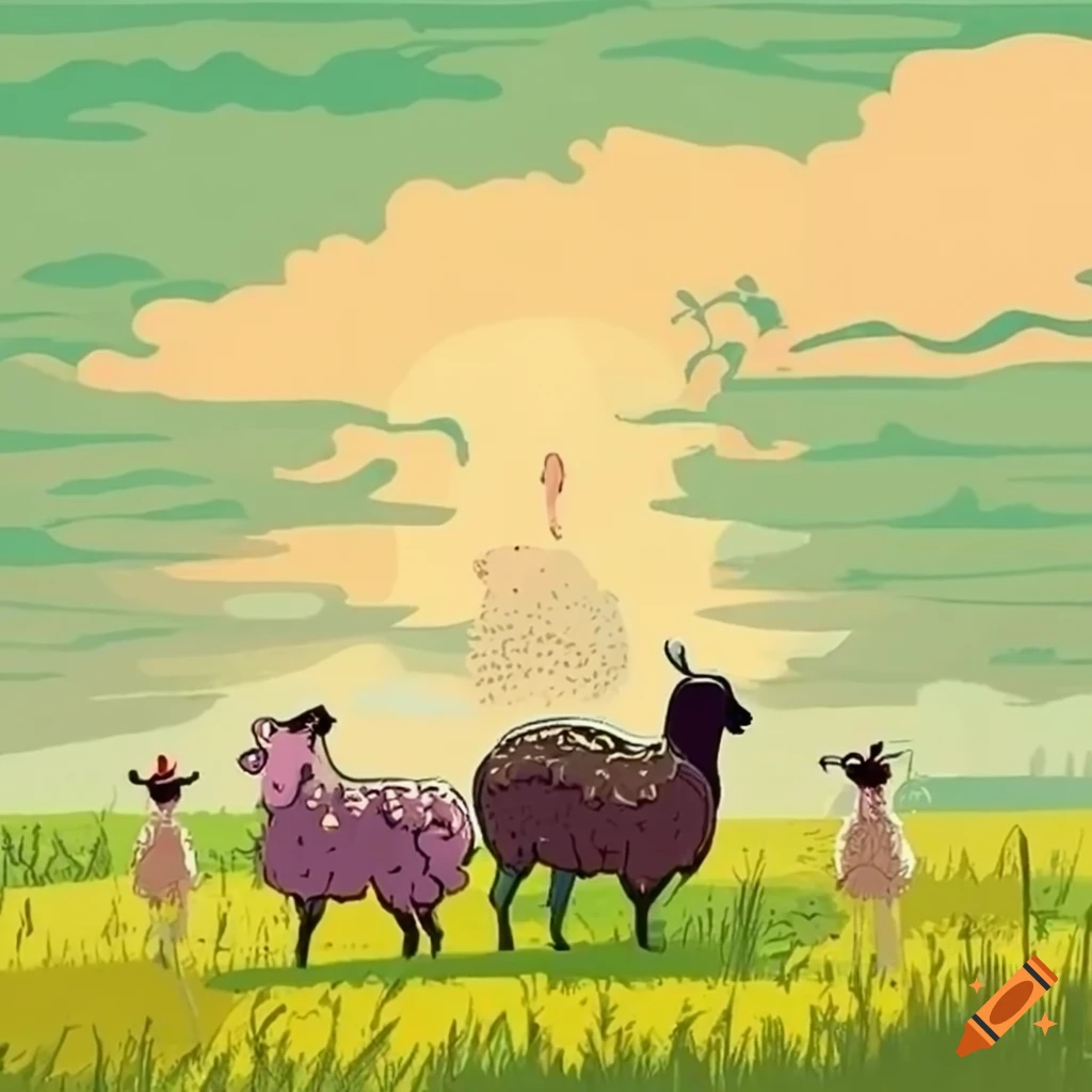 Logo featuring a sheep, goat, and alpaca in a meadow for La biquette dans la prairie