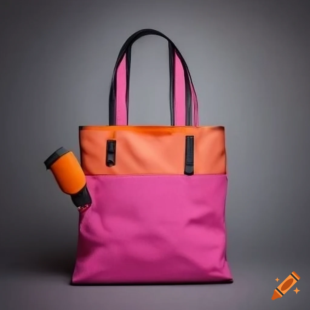 Fashionable pink and orange tote bag with black handles on Craiyon