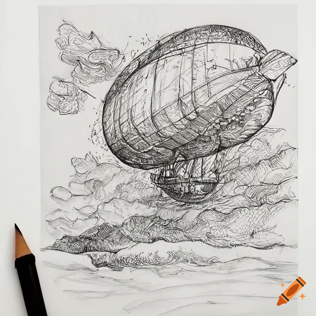 Fantastical Zeppelin with D&D detailing in the sky