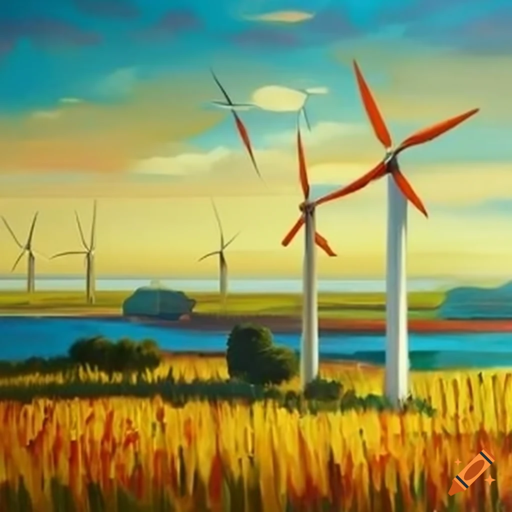 French lands with solar panel, wind farm and electrical dam