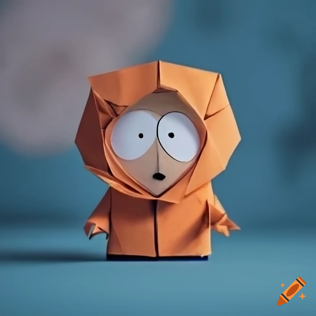 Origami of Kenny McCormick on a blue background