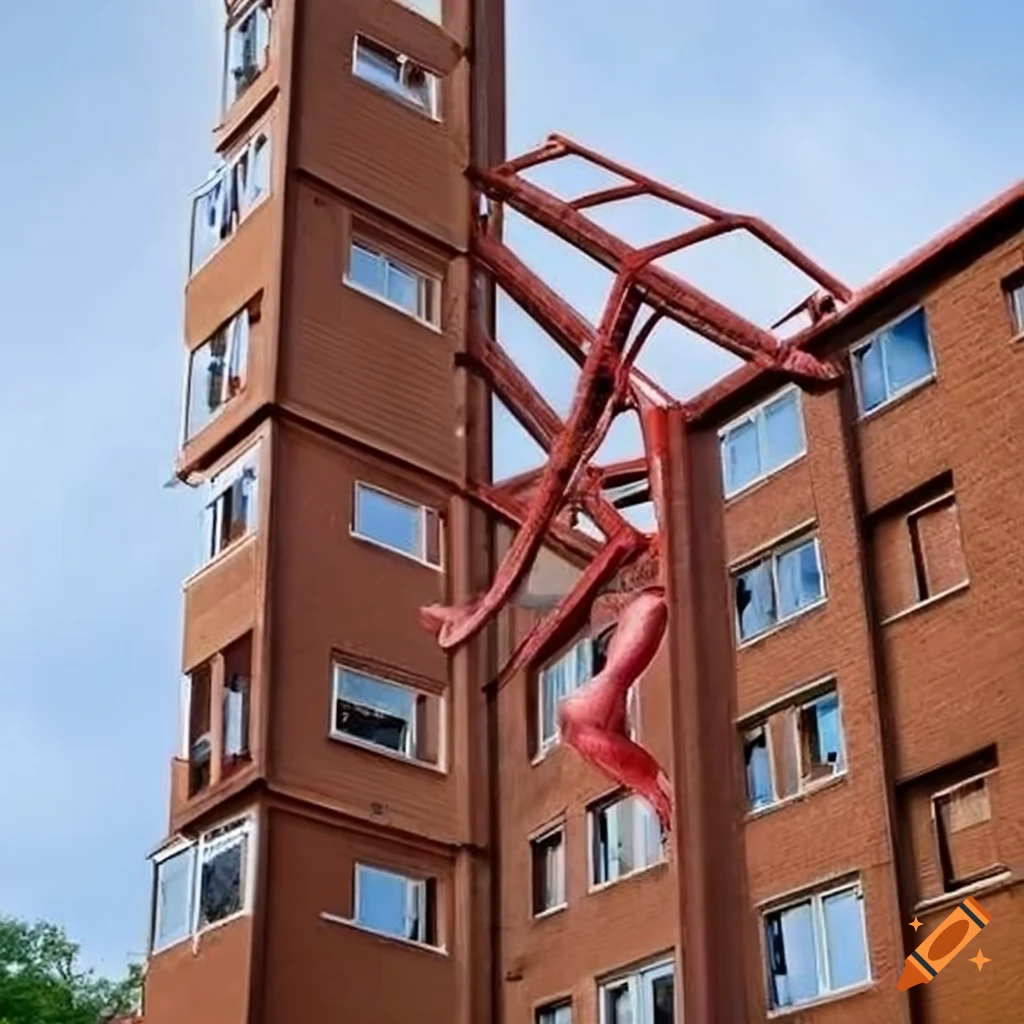 Spider-Man themed metal climbing frame with surrounding brown blocks of flats