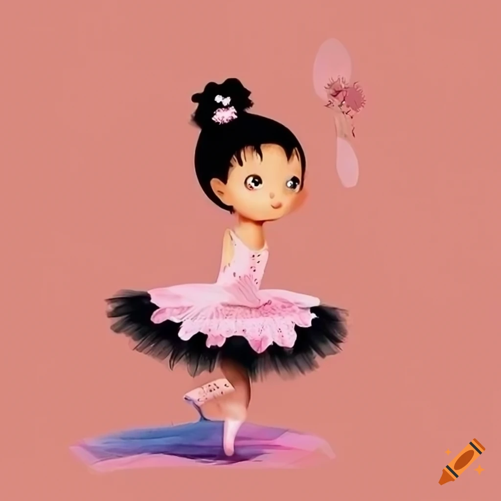 Colorful ballerina with tutu and ballet slippers on a children's book cover