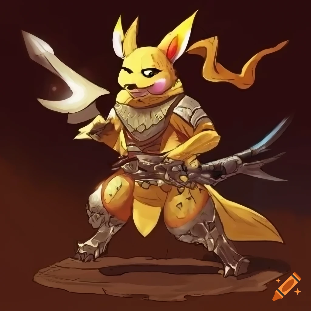 Anthro Raichu warrior in fantasy armor