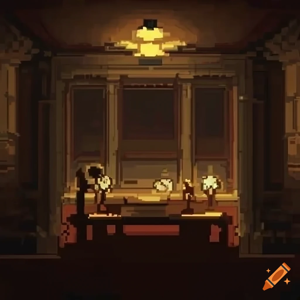 \u00c9corch\u00e9 in a haunted bedroom in pixel art style