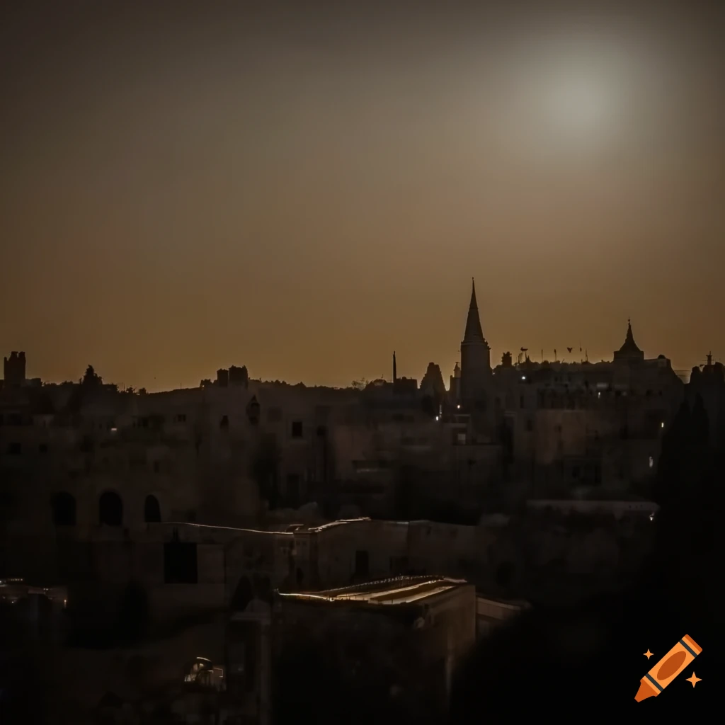 Skyscape of the old city of Jerusalem in a dark setting