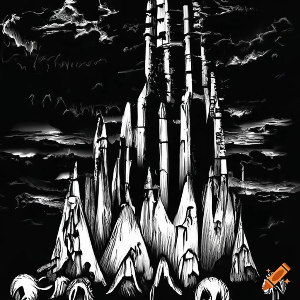 Surreal nightmare landscape with towering sharp nails in the sky on Craiyon