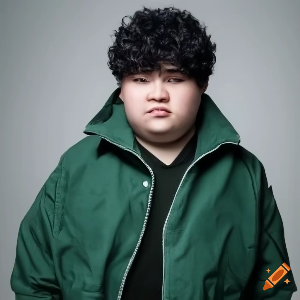 Young man in dark green loose jacket