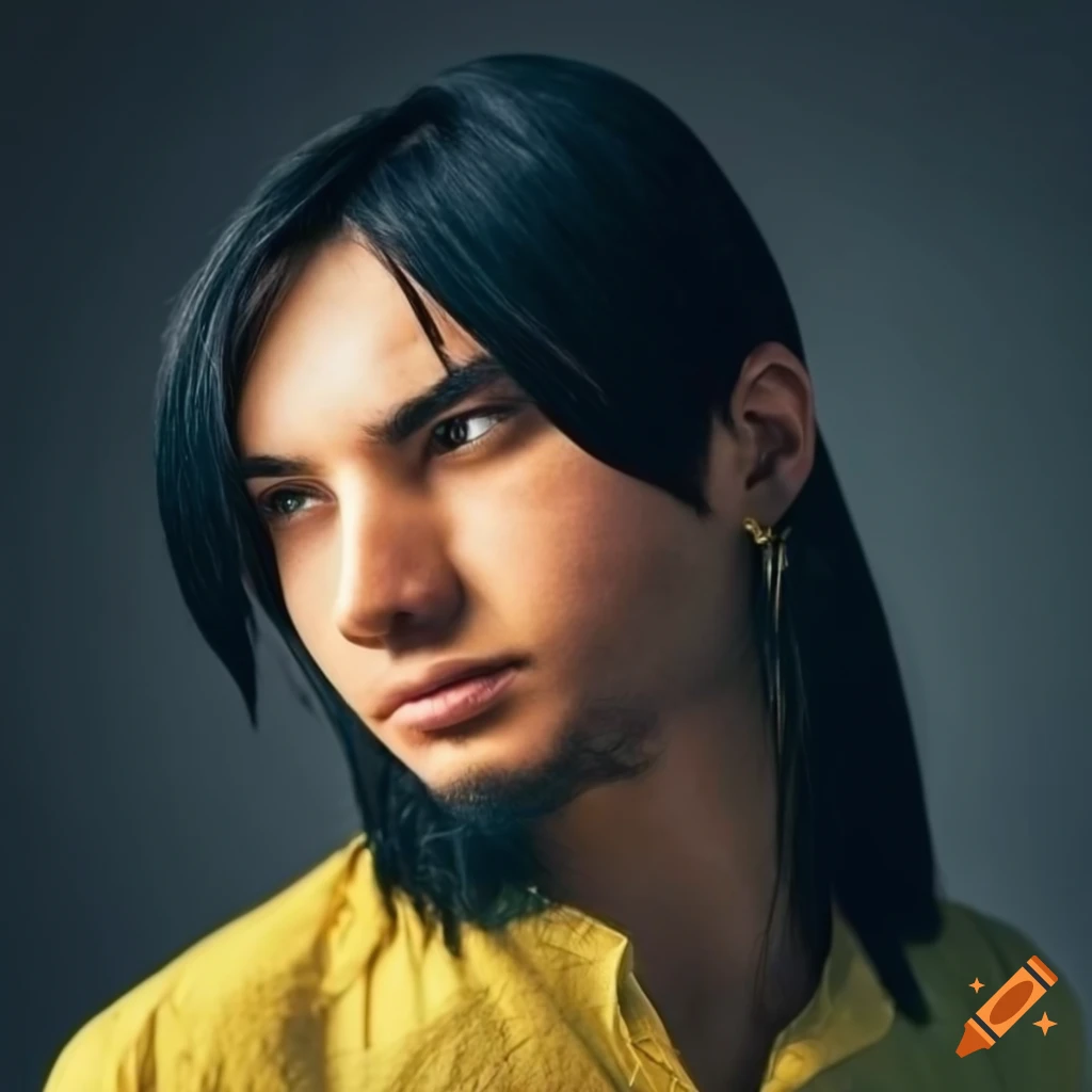 Young man with black hair in a yellow tropical shirt