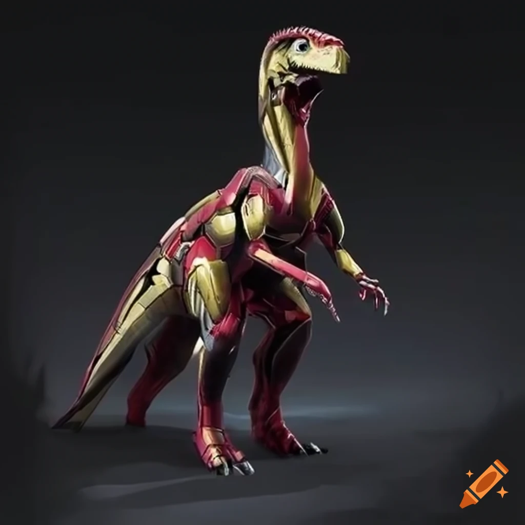 Futuristic dinosaur design inspired by Iron Man