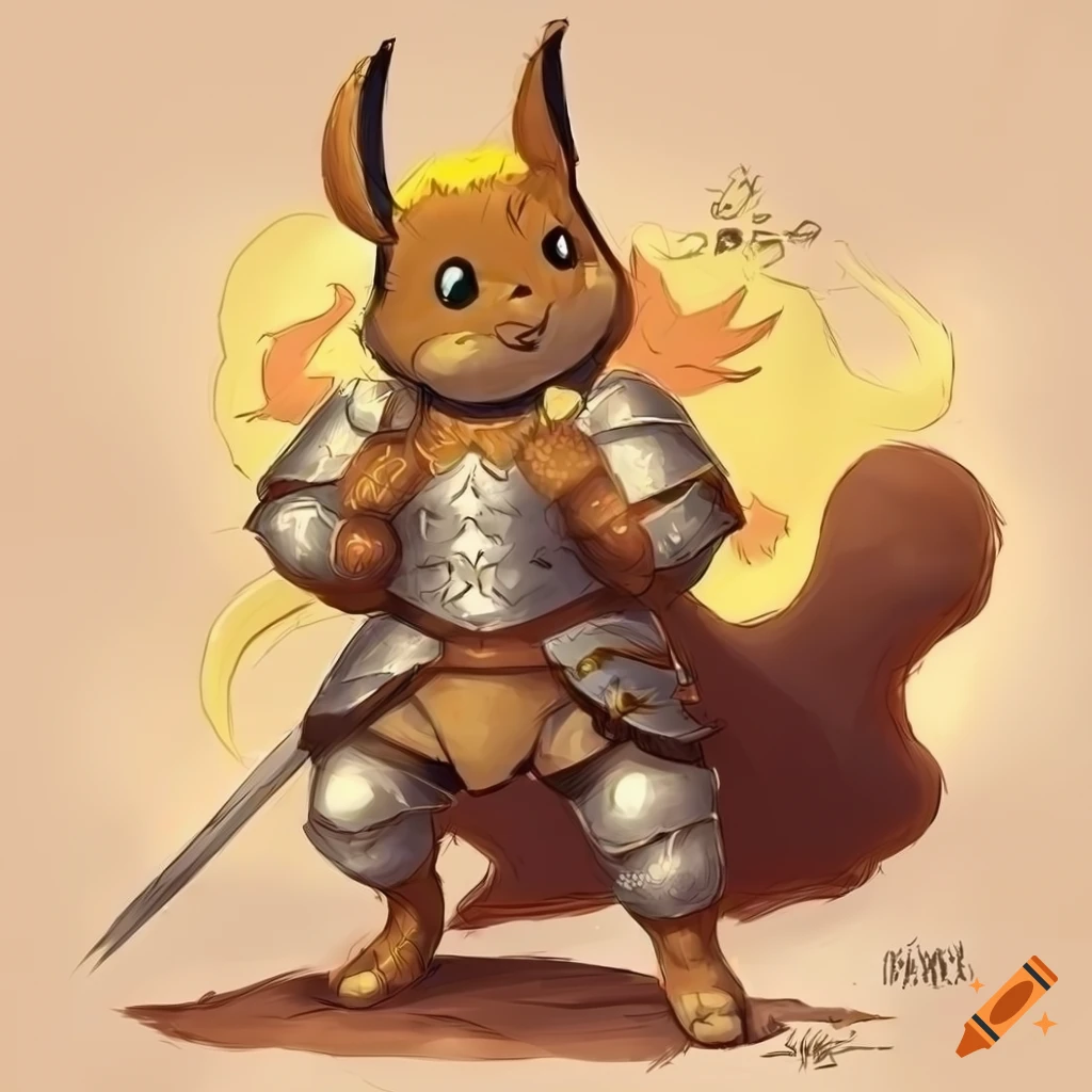 Anthro Raichu warrior in fantasy armor, PokÃ©mon furry art