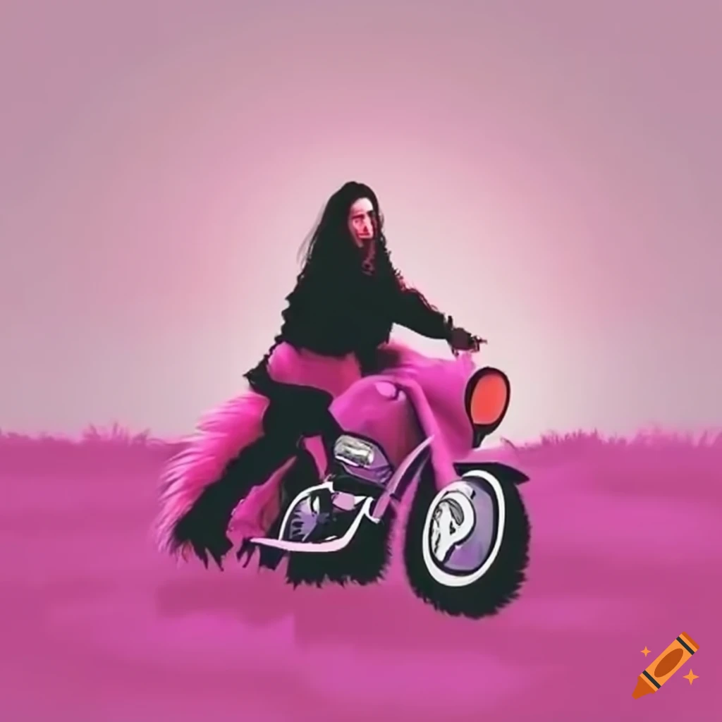 Motorcycle riding on fluffy pink shag road