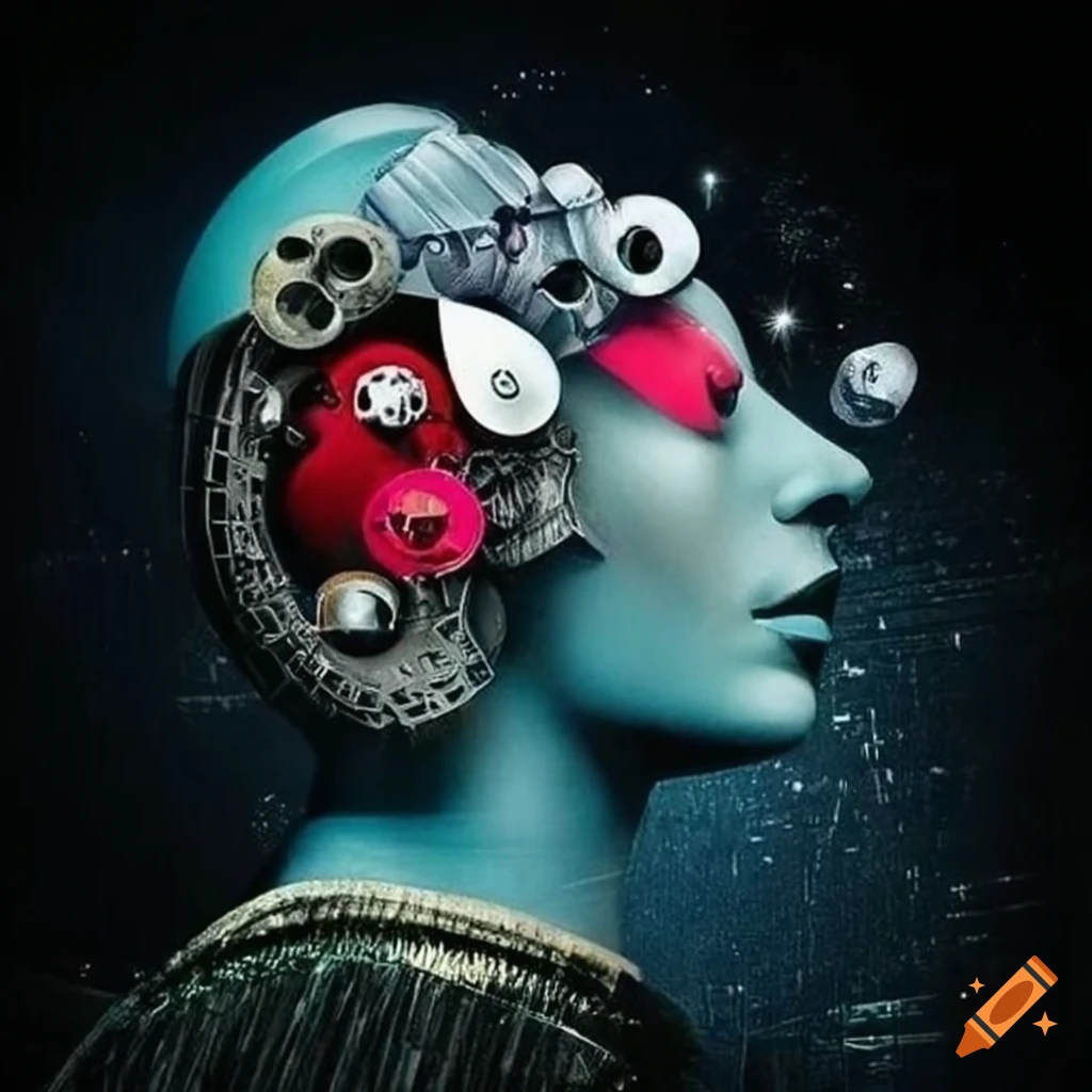 Avant-garde art design with collages and surreal imagery