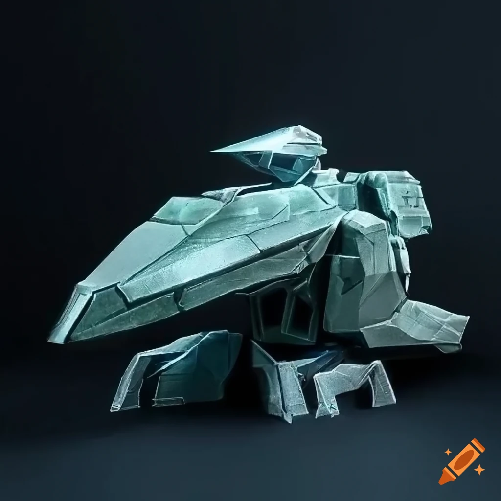Paper Master Chief from Halo game series with alien ship background