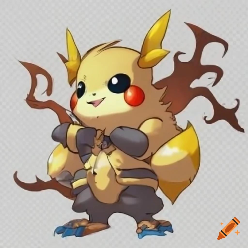 Anthro Raichu warrior in fantasy armor, Pokémon furry art by Ken Sugimori