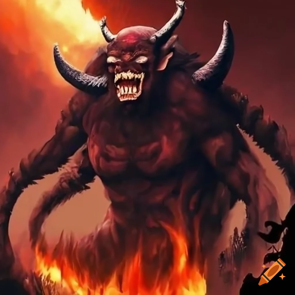 Demon with huge horns emerging from hell on Craiyon