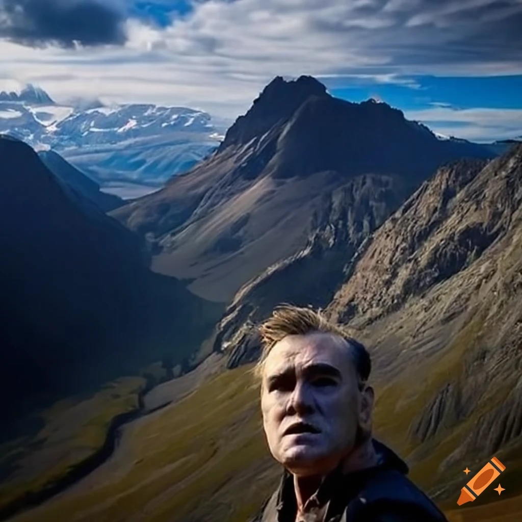 Morrissey hiking up a mountain