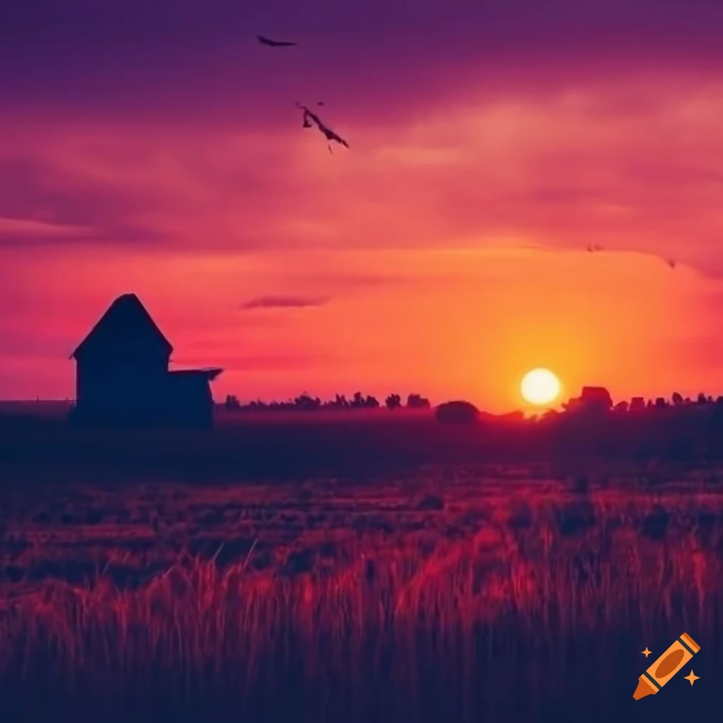 Farm life sunset view