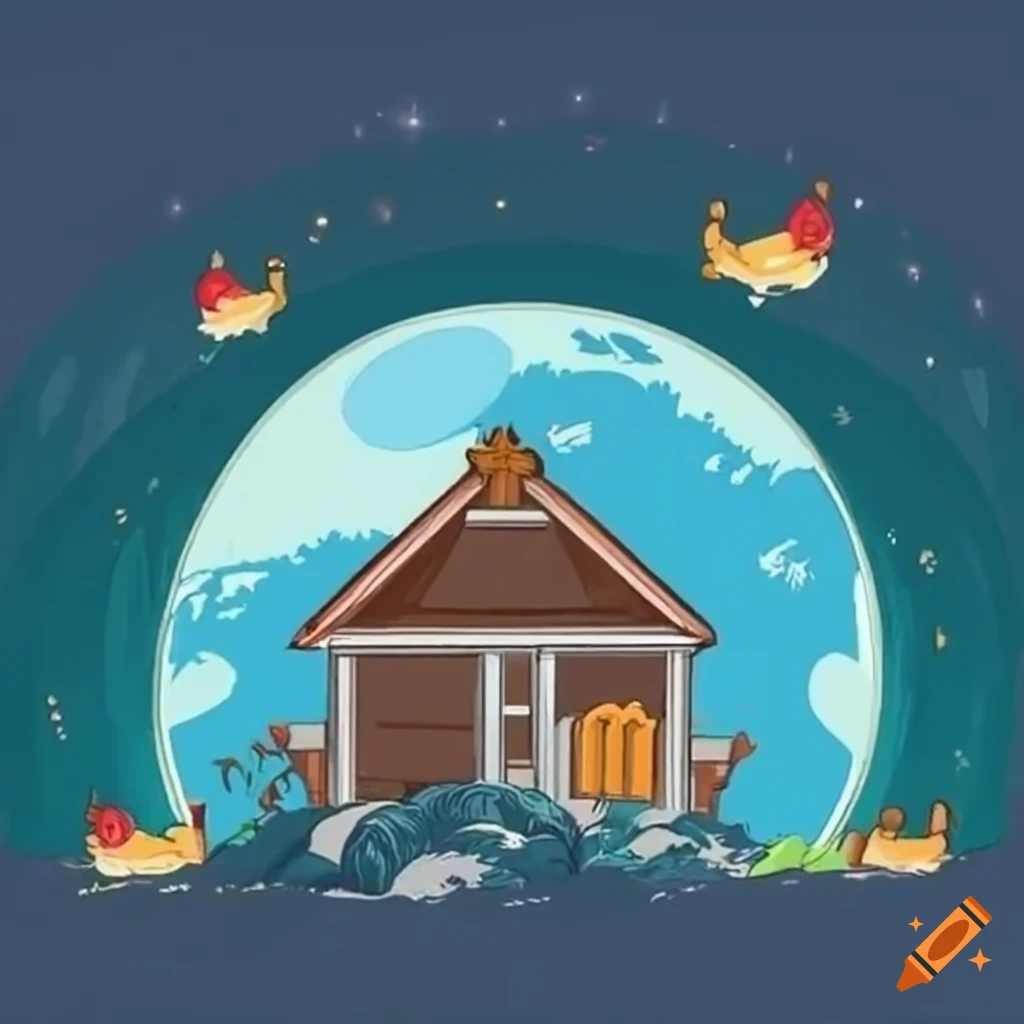 Quaint children's storybook scene of chicken coop under the moonlight
