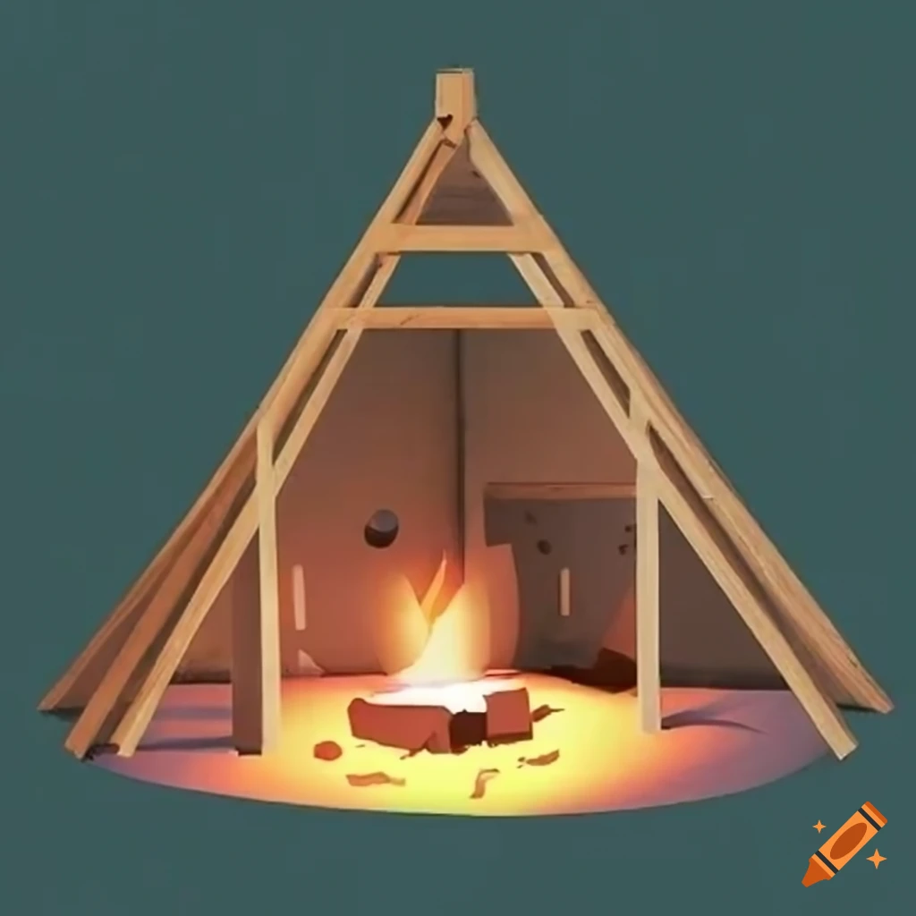 Bushcraft A-frame fort simple drawing